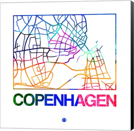 Framed Copenhagen Watercolor Street Map Print