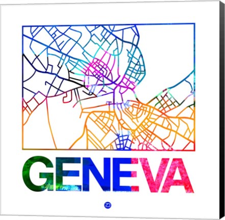 Framed Geneva Watercolor Street Map Print