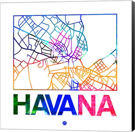 Framed Havana Watercolor Street Map Print