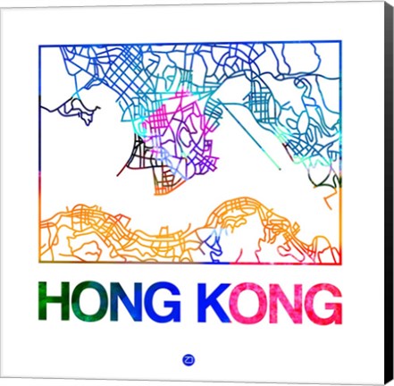 Framed Hong Kong Watercolor Street Map Print