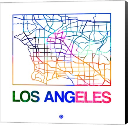 Framed Los Angeles Watercolor Street Map Print