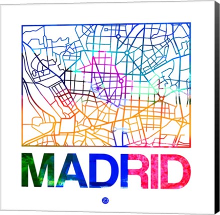 Framed Madrid Watercolor Street Map Print