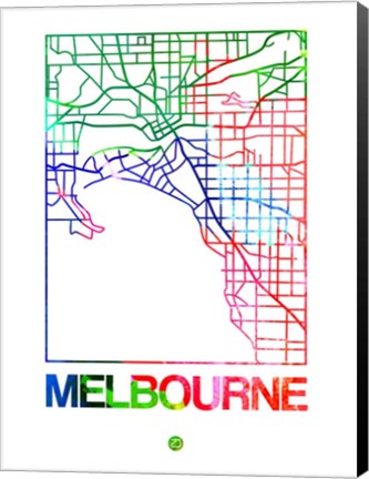 Framed Melbourne Watercolor Street Map Print