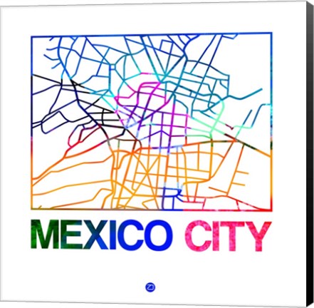 Framed Mexico City Watercolor Street Map Print