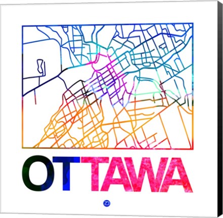 Framed Ottawa Watercolor Street Map Print