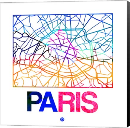 Framed Paris Watercolor Street Map Print