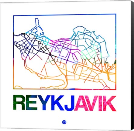 Framed Reykjavik Watercolor Street Map Print