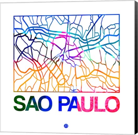 Framed Sao Paulo Watercolor Street Map Print