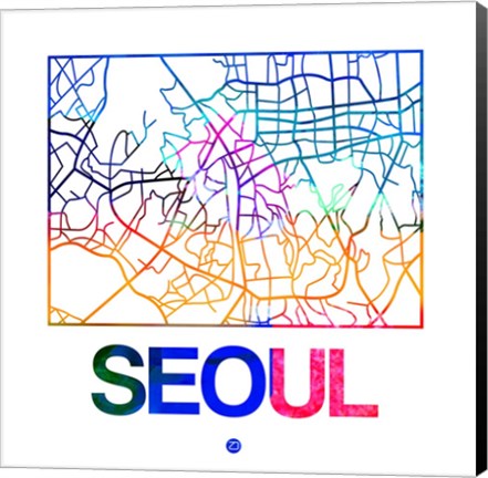 Framed Seoul Watercolor Street Map Print