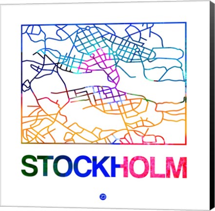 Framed Stockholm Watercolor Street Map Print