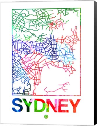 Framed Sydney Watercolor Street Map Print