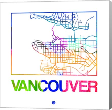 Framed Vancouver Watercolor Street Map Print