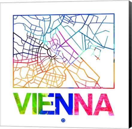 Framed Vienna Watercolor Street Map Print