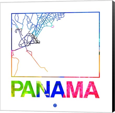 Framed Panama Watercolor Street Map Print