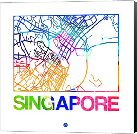 Framed Singapore Watercolor Street Map Print