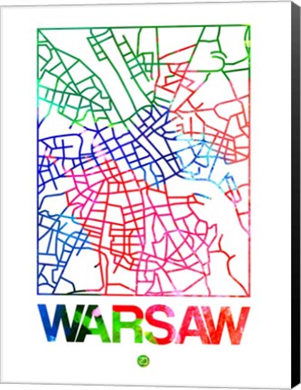 Framed Warsaw Watercolor Street Map Print