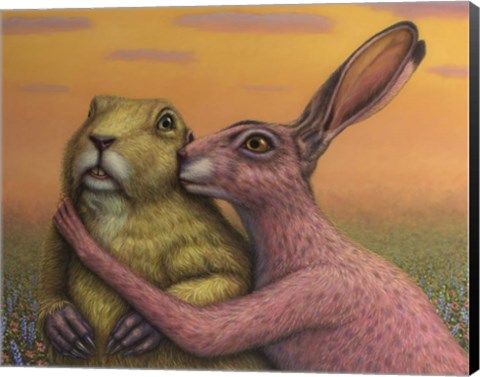 Framed Prairie Dog and Rabbit Couple Print