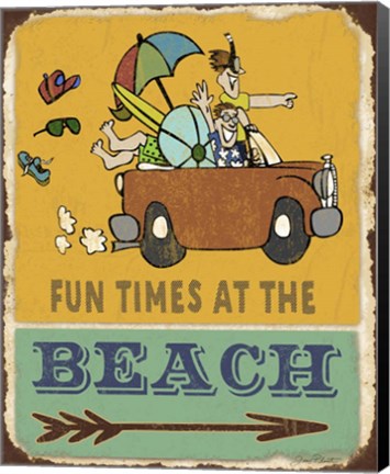 Framed Lodge Sign - Fun Times at the Beach Print