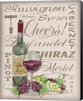 Framed Cheers Wine Art - White Print