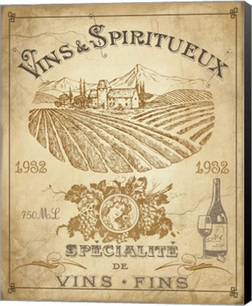 Framed Vintage French Wine Label Print