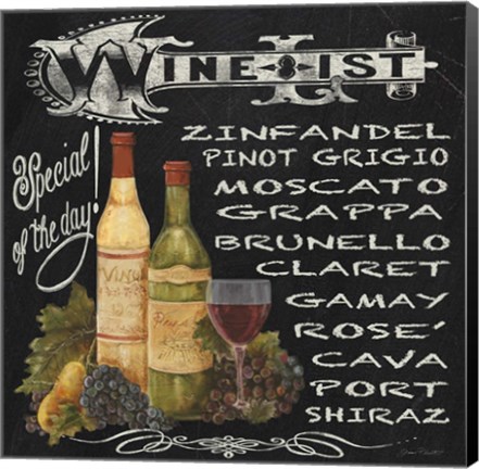 Framed Wine List Chalkboard Print