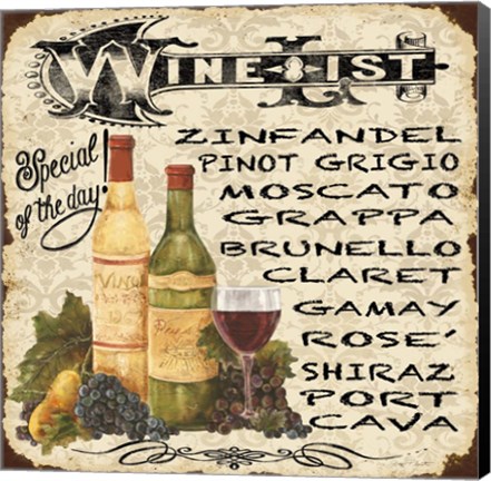 Framed Wine List Vintage Print