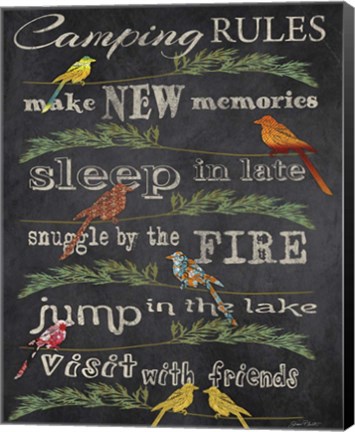 Framed Camping Rules  -  Blackboard Print