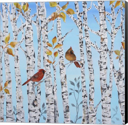 Framed Cardinals Among The Birch  -  A Print
