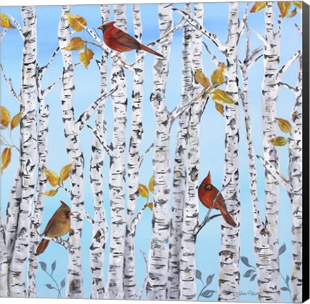 Framed Cardinals Among The Birch  -  B Print