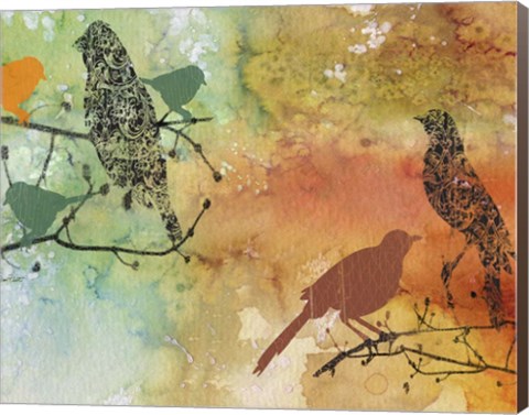 Framed Birds On Watercolor Print