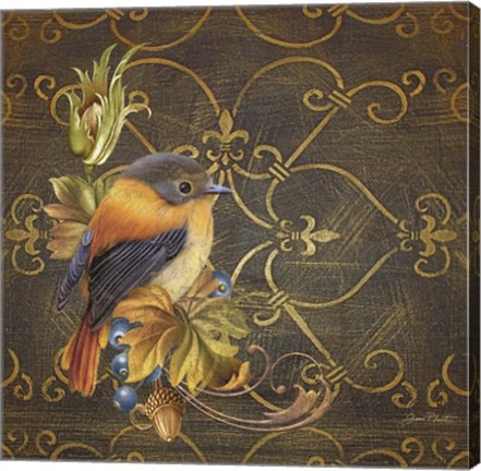 Framed Glorious Bird On Damask I Print