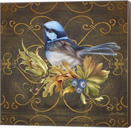 Framed Glorious Bird On Damask II Print