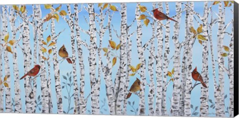 Framed Cardinals Among The Birch Print