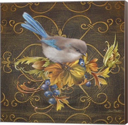 Framed Glorious Bird On Damask IV Print