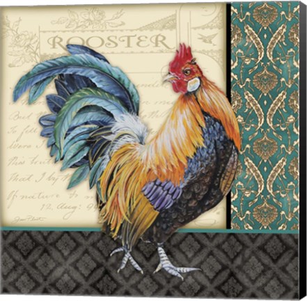 Framed Damask Rooster - A Print