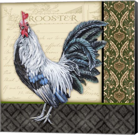 Framed Damask Rooster - B Print