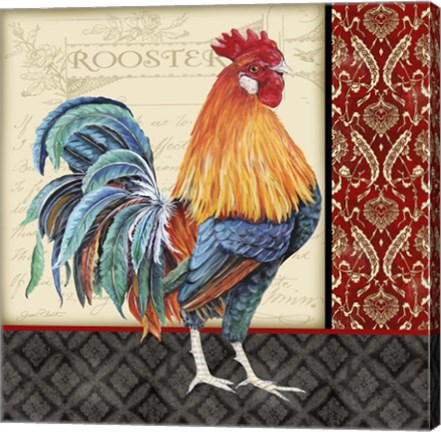 Framed Damask Rooster - D Print