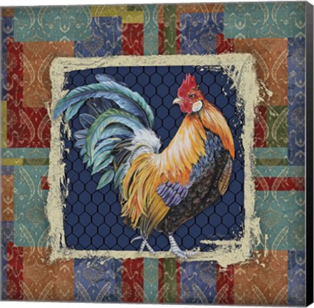 Framed Damask Rooster - N Print