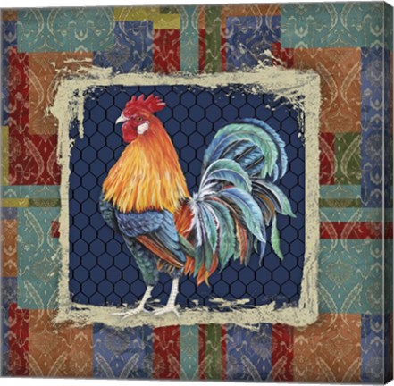 Framed Damask Rooster - P Print