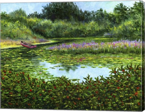 Framed Monets Boat Print