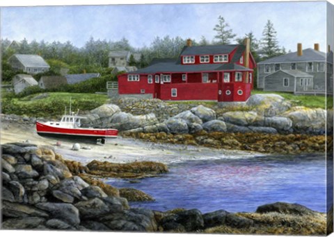 Framed Red House, Red Boat Print