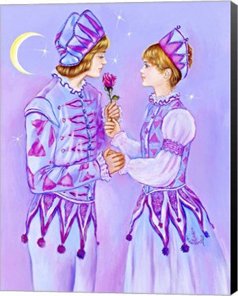 Framed Harlequin Giving A Rose Print