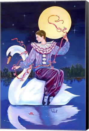 Framed Pierrot Riding A Swan Print