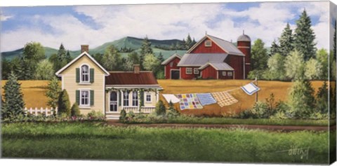 Framed House, Quilt &amp; Red Barn Print