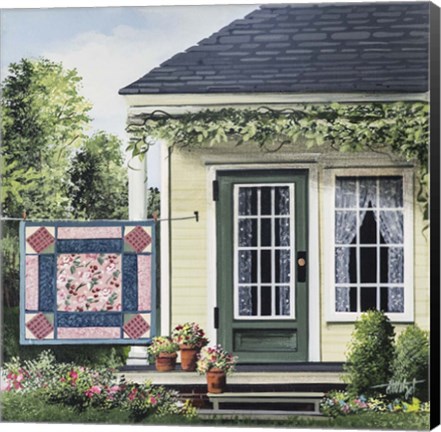 Framed Pink Quilt 1 Print