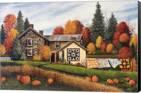 Framed Pumpkins Fall Quilts Print