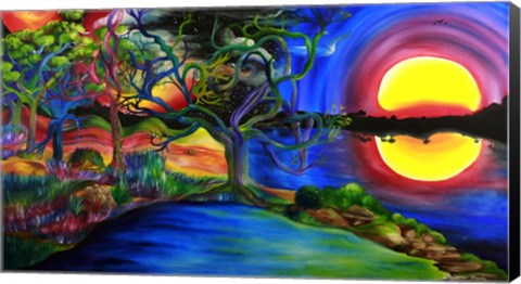 Framed Colorful Psychedelic Rainbow Lake Art Print