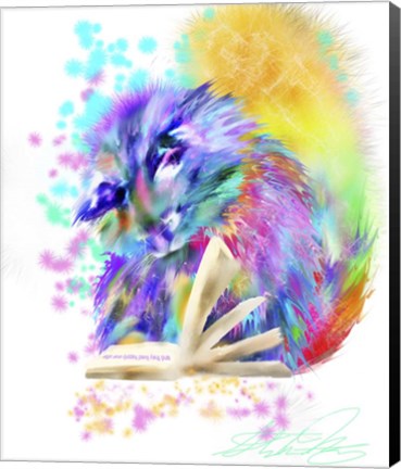 Framed Colorful Rainbow Kitten Reading Print