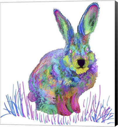 Framed Psychedelic Rainbow Bunny Print