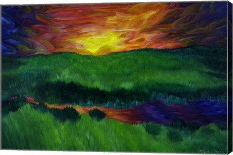 Framed Sunset By The River Print